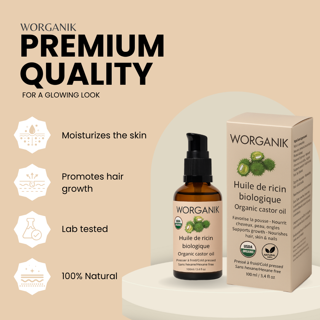 Huile de ricin biologique – 100ml | Pressé à froid et sans hexane