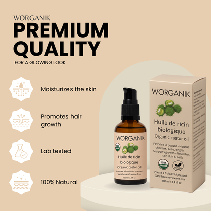 Huile de ricin biologique – 100ml | Pressé à froid et sans hexane