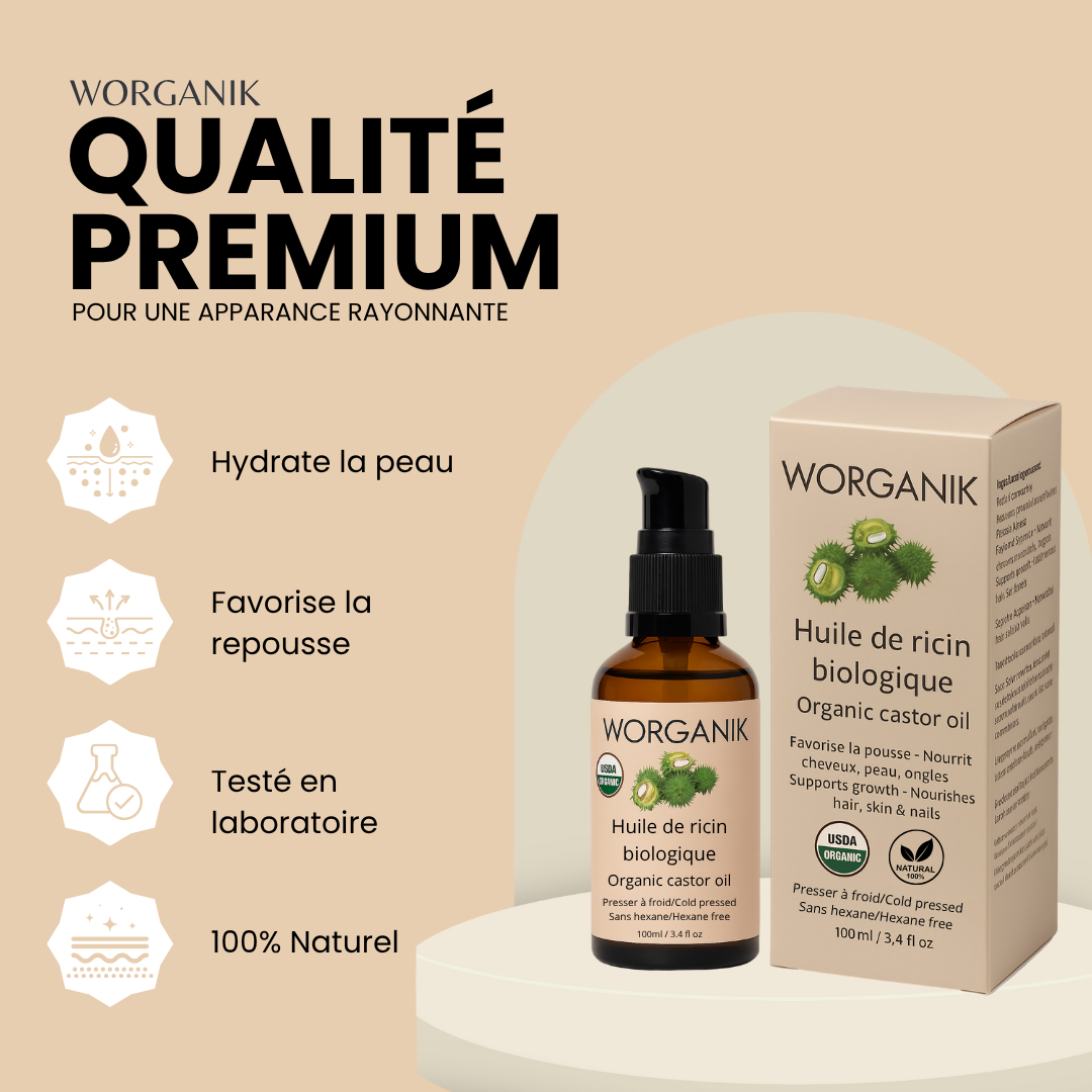 Huile de ricin biologique – 100ml | Pressé à froid et sans hexane